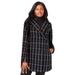 Plus Size Women's A-Line Wool Peacoat by Jessica London in Warm Simple Plaid (Size 18) Winter Wool Double Breasted Coat