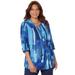 Plus Size Women's Georgette Pintuck Tunic by Catherines in Navy Abstract Brushstroke (Size 3XWP)