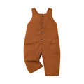1-4Years Boys Girls Suspender Trousers Solid Color Waffle Button Pockets Jumpsuit Romper Fall Winter