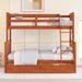 Twin Over Full Bunk Bed with 2 Storage Drawers, Pine Wood Bunkbed Frame w/Ladders&Safety Guardrail for Kids/Teens/Adults, Walnut