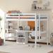 Full Loft Bed with Desk & Writing Board, Wooden Loft Bedframe w/2 Drawers Cabinet & 2 Ladders for Kids Teens Boys & Girls, White