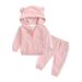 Boys Outfits Summer Bear Print Hooded Ear Zipper Sweatshirt With Pants Baby Boys Clothes Size 100 Pink