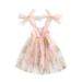 Gwiyeopda Kids Baby Girl Princess Tulle Dress Sleeveless Off Shoulder Floral Embroidery A-Line Dress