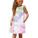 ZCFZJW Little Girls Dress Short Sleeve Toddler Summer Sundress Cute Marble Pattern Print Sleeveless Crewneck Pullover Tank Dress Trendy A-Line Short Mini Dress Pink 9-10 Years