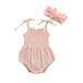 Sunisery Infant Baby Girls Floral Cotton Strappy Halter Romper Bodysuit Headband Ruffled Jumpsuit Sunsuit Baby Girl Summer Clothes