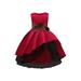 Sunisery Kids Girls Prom Dress Fly Sleeve Bow Floral A-line Dress Patchwork Princess Dress Party Stage Show Dress Red 8-9 Years