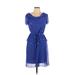 Karin Stevens Casual Dress - Mini: Blue Print Dresses - Women's Size 10 Petite