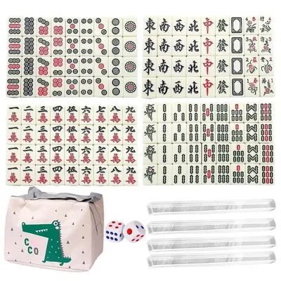 Jeu de Mahjong chinois avec sac de rangement 144 pièces ensemble traditionnel mini tuiles