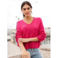 V-Ausschnitt-Pullover HEINE Pullover Gr. 38, pink Damen Pullover V-Pullover