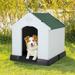 Plastic Dog House 28 inch Indoor Outdoor Dog Houses with Elevated Floor All Weather Waterproof Doghouse Easy to Assemble Ventilation Design Pet House Green