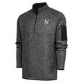 Men's Antigua Heather Black New York Mets Metallic Fortune Quarter-Zip Pullover Jacket