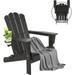 Adirondack Chair with Retractable Ottoman Retractable Footrest for Poolside Lawn Chair Fire Pit Deck Outdoor Porch Campfire Adirondack Chair with Cup Holder Grey