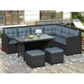 Canddidliike 6-Piece Outdoor Sectional Sofa Set Rattan Patio Conversation Furniture Set with Cushion Black Wicker