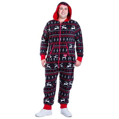 Men's Black and Red Fair Isle Big and Tall Jumpsuit