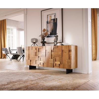 DELIFE Sideboard Puzzle 175 cm Akazie Natur 3 Türen Fuß schwebend Metall Schwarz, Sideboards Image