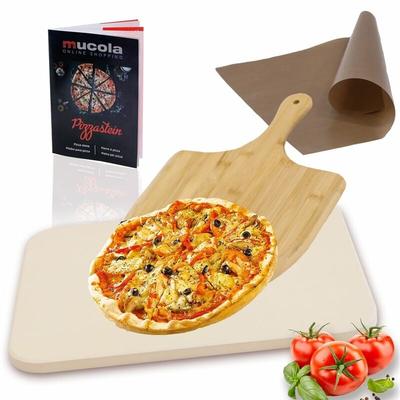 Mucola - Pizzastein set 4tlg. Backstein Steinofen Schaufel Rezeptbuch 30x38cm Cordierit Backpapier Image