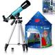 Bresser Junior Linsenteleskop 50/360 für Kinder - Astronomie Einsteigerset mit Zelt, Refraktor Teleskop, Stativ, Azimutale Montierung, Okulare und Zenitspiegel ,blau