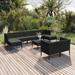 vidaXL 10 Piece Patio Lounge Set with Cushions Poly Rattan Black - 23.6" x 23.6" x 13.8"