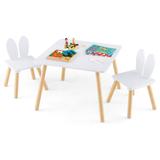 Gymax 3 Pieces Kids Table & Chairs Set Children Wooden Furniture Set