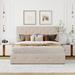 Queen Size Line Upholstered Platform Bed with Hidden Storage Space, Headboard and Solid Wood Frame