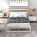Full Size Metal and Wood Platform Bed Frame with Sockets, USB Ports and Wood Headboard