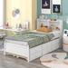 Twin Size Pine Wood Platform Bed with Twin Size Trundle Bed, Storage Headboard, Drawers and Open Shelves