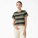 Dickies Women's Large Striped Cropped Pocket T-Shirt - Imperial Green Stripe Size S (FSR89)