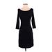 Three Dots Casual Dress - Sheath Boatneck 3/4 sleeves: Black Print Dresses - Women's Size X-Small