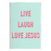 Stupell Industries Live Laugh Love Jesus Phrase Framed Floater Canvas Wall Art By Ashley Singleton in Green/Pink | 19 H x 13 W x 0.5 D in | Wayfair