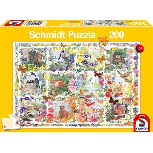 Schmidt 56422 – Mit Tieren und Blumen durch die Jahreszeiten, Kinderpuzzle 200 Teile – Schmidt Spiele