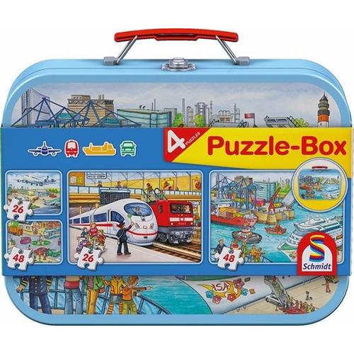 Schmidt 56508 - Verkehrsmittel, Puzzle-Boxim Metallkoffer mit 2x26 und 2x48 Teile - Schmidt Spiele