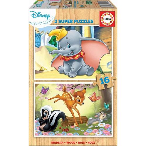 Carletto 9218079 - Educa, Disney, Dumbo+Bambi, 2 SUPER PUZZLE, Holz-Puzzle, 2x16 Teile - Carletto Deutschland / Educa Puzzle