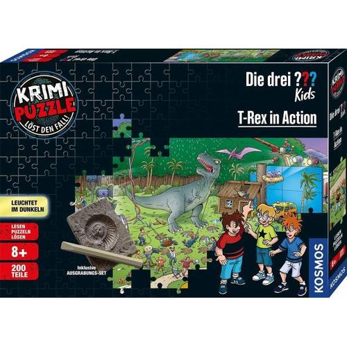 Krimi Puzzle: Die drei ??? Kids 200 Teile – T-Rex in Action (Kinderspiel) – Kosmos Spiele