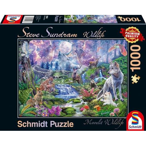 Schmidt 59963 - Steve Sundram, Wildlife, Moonlit Wildlife, Wildtiere im Mondschein, Puzzle, 1000 Teile - Schmidt Spiele