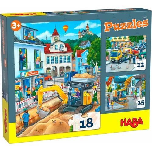 HABA 306479 - Puzzles In der Stadt, 3x Puzzlespaß mit 12/15/18 Teilen - HABA Sales GmbH & Co. KG