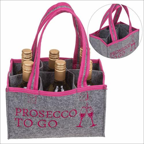 Filztasche grau Prosecco to Go, ca. 23 x 14,5 cm, 6 Fächer