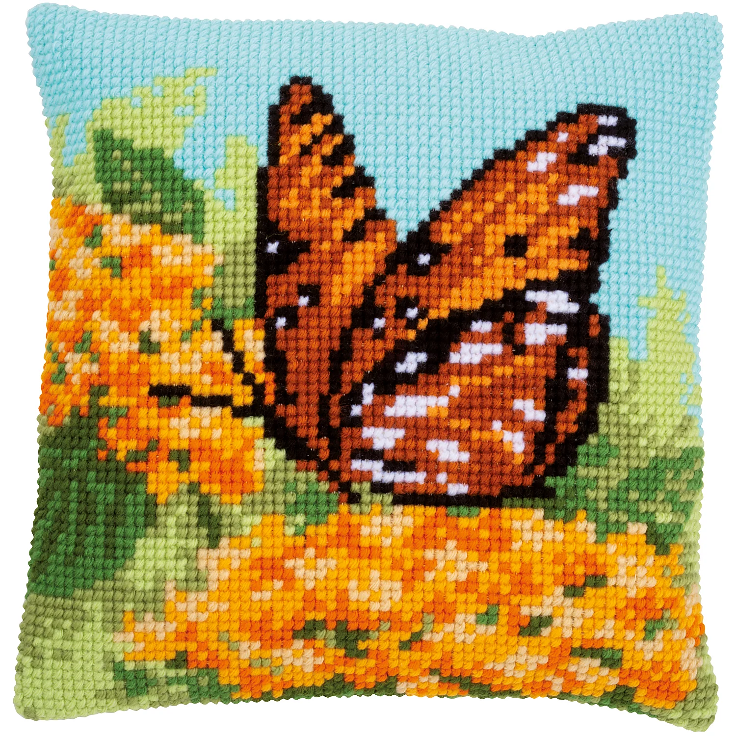 Kreuzstichkissen Schmetterling auf Blume Image