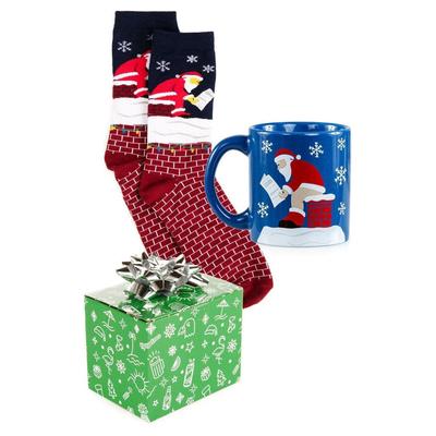 Santa Pooping in Chimney Mug & Socks Gift Set