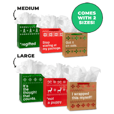 Funny Christmas Gift Bags - Set of 6