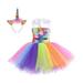 Popvcly Unicorn Dress for Girls Unicorn Costumes TuTu Dress With Headband Wing for Birthday Party 1-10 Years