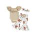 CenturyX Newborn Baby Girls Clothes Suit Lace Off Shoulder Romper Tops Bull Print Long Bell-Bottoms Pants Headband Outfits