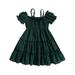 Kids Girlâ€™s Summer Dress Short Sleeve Off-shoulder Spaghetti Straps Pleated A-line Dresses