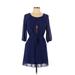 BCX Casual Dress - Mini Scoop Neck 3/4 sleeves: Blue Print Dresses - Women's Size Medium