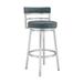 Eva 30 Inch Padded Swivel Bar Stool Chair, Steel Finish, Blue Faux Leather