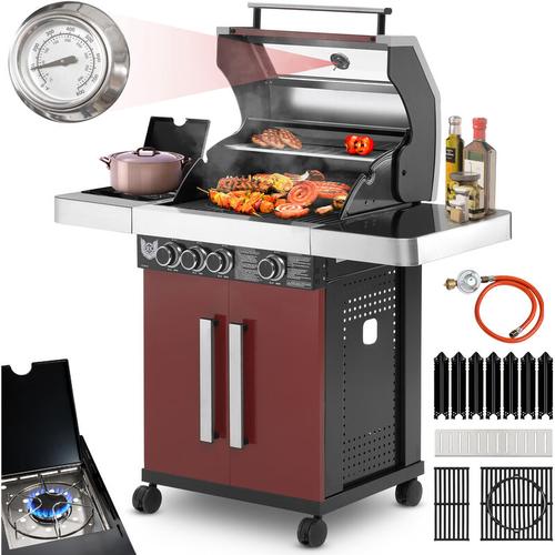 BBQ CHIEF Gasgrill 6.0 – 3 Edelstahl Brenner, Seitenbrenner, 10,5 kW, Gusseisen Grillrost, Deckel,