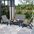 Bellemave 4-Piece All Weather Patio Conversation Set Acacia Solid Wood Outdoor Sofa Set with Coffee Table and Armless Sofa for Garden Yard Poolside Gray Cushion