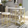 Tcbosik 3-Piece Modern Pub Set With Faux Marble Countertop And Bar Stools White/Gold