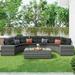 Patio Dining Table Set 8-Pieces Patio Conversation Set Outdoor PE Rattan Wicker Round Sofa Set All Weather Half-Moon Sectional Sofa Sets with Coffee Table Gray