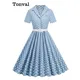 Tonval-Robe pin-up plissée à pois pour femme robe boutonnée style vintage élégante ceinturée