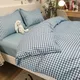 Parure de lit à carreaux bleu ensemble de literie à la mode linge de lit doux taille unique Full